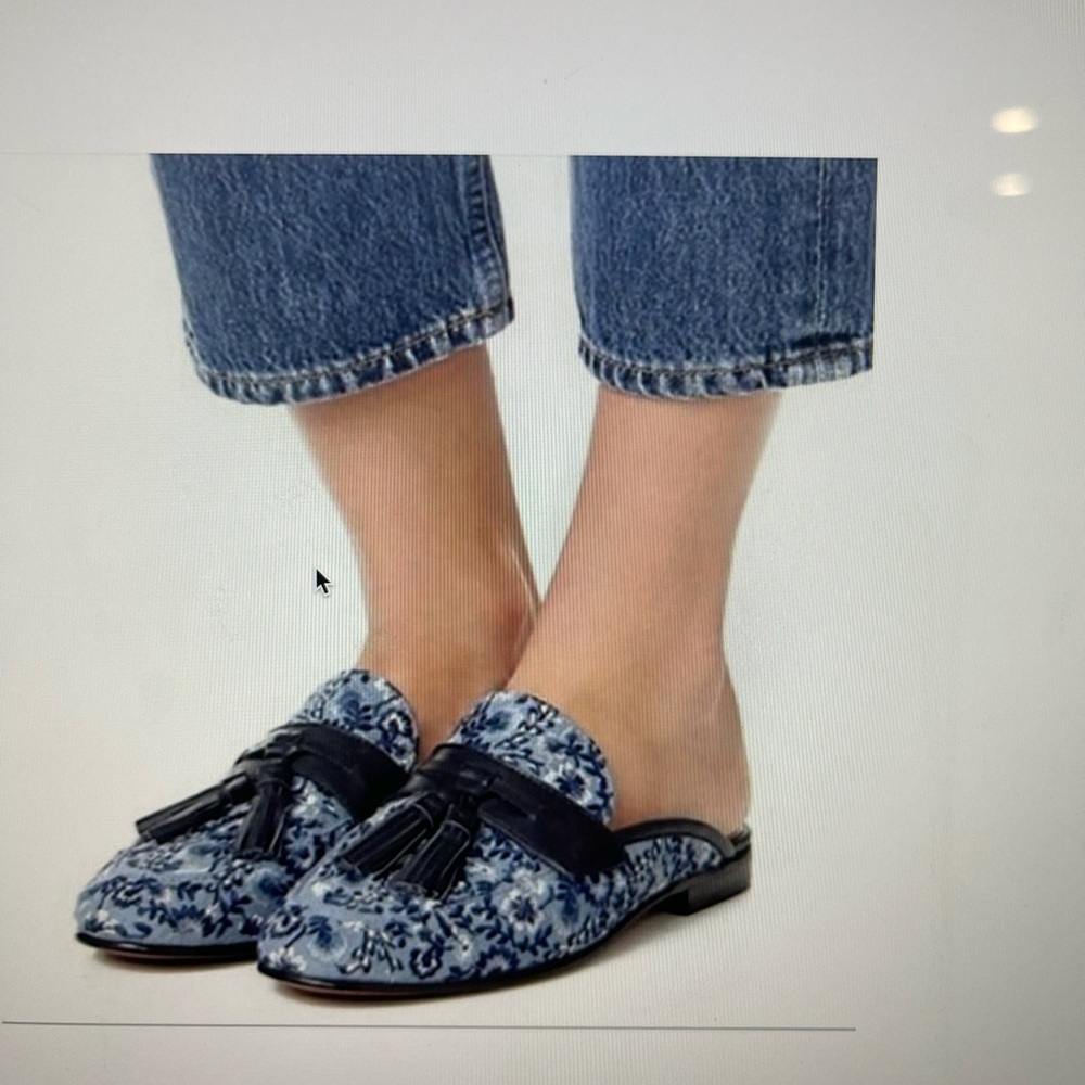 Sam Edelman Tassel Miles Paris  2 Blue EmbroideredFloral Flat Shoes